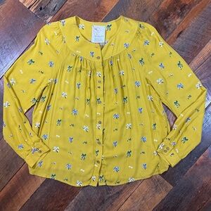 Conversations by Anthropologie Limited Edition Yellow Bow Print Blouse Size 8